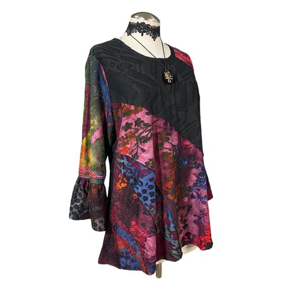 Y2K Caleaas Whimsygoth Dark Fairy Boho Hippie Patchwork Embroidered Blouse - Picture 2 of 8